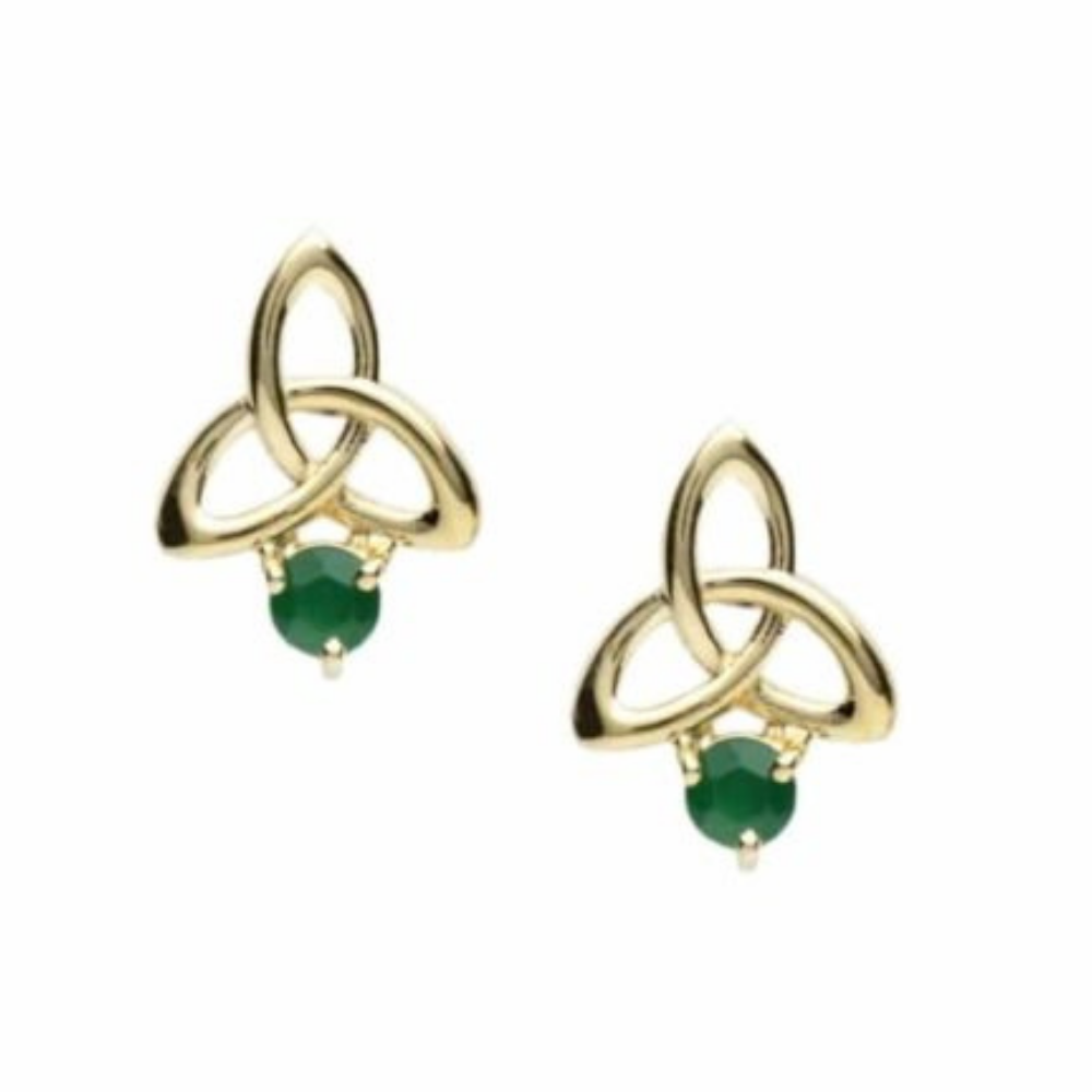 Irische Ohrringe Trinity Knot 10 ct Gold 416 mit grünem Stein