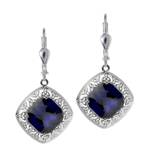 Irische Ohrringe Trinity Knot in Silber 925 mit Quarzdoublet blaue Kristalle