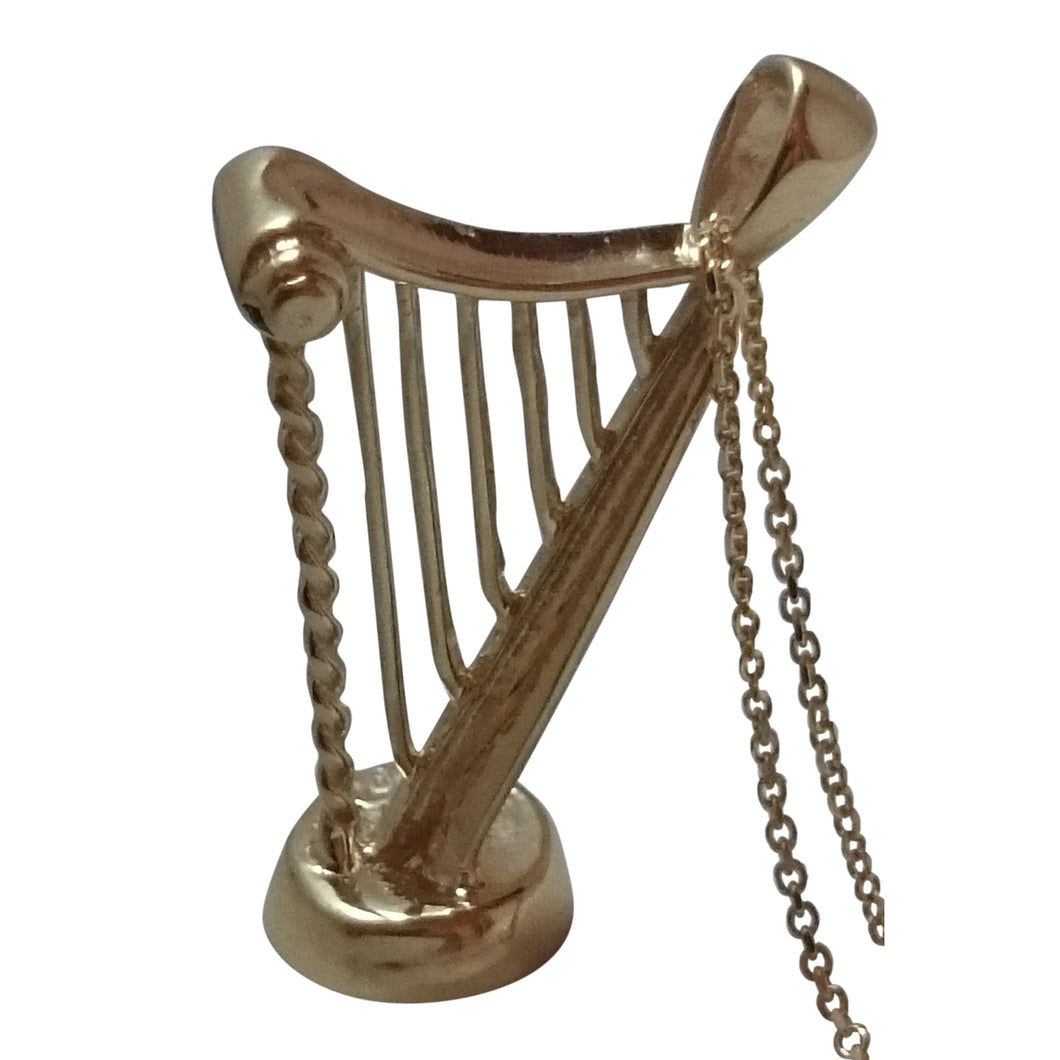 Irische / keltische Kette mit massivem 3D Anhänger Harfe