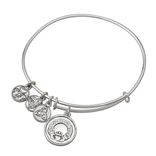 Irischer Armreif Claddagh Trinity knot silberfarbig rhodiniert.