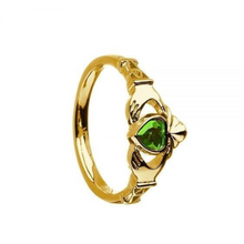 Lade das Bild in den Galerie-Viewer, Irischer Claddagh Ring aus Silber mit Geburtsstein / Monatsstein Mai Smaragd
