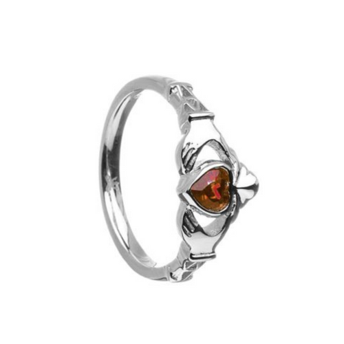 Irischer Claddagh Ring aus Silber mit Monatsstein Juni