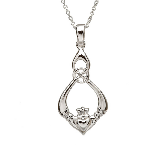 Irischer Claddaghanhänger mit Kette in Silber