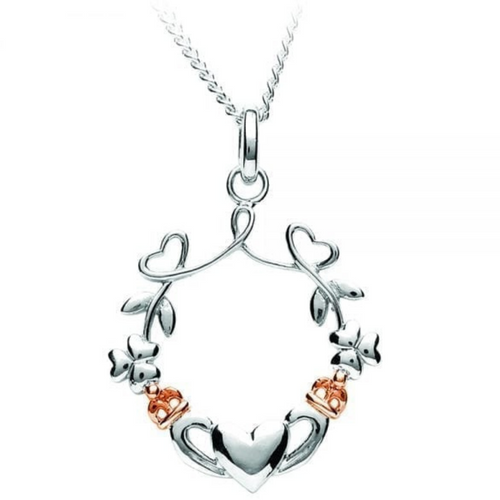 Irischer Schmuck Kette mit Herz Claddagh Kleeblatt