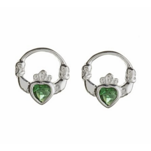 Keltische Claddagh Ohrstecker Silber mit grünem Achat