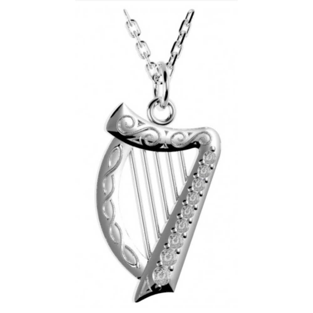 Keltische Harfe Silber 925 mit Zirkonia – Irischer-Schmuck