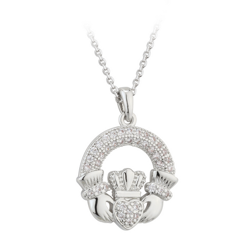 Keltische Kette Claddagh mit Zirkonen rhodiniert