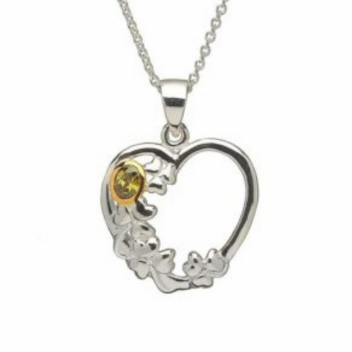 Keltische Kette Kleeblatt mit Herz in Silber 925 mit Zirkon