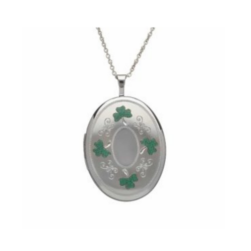 Keltische Medaillon aus Silber 925 mit grünem Kleeblatt