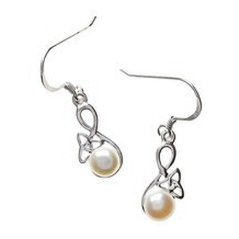 Keltische Ohrringe Trinity knot in Silber 925 mit weißer Perle