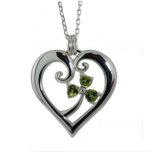 Keltische herzförmige Kette mit einem Kleeblatt und Peridot aus Silber 925