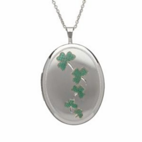 Keltische irische Kette mit ovalem Medallion aus Silber 925 mit grünem Kleeblatt.