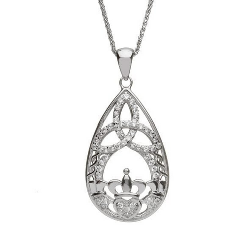 Keltischer Anhänger Silber 925 Tränentropfen Claddagh mit Zirkon klein