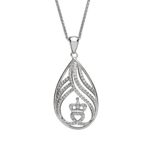 Keltischer Anhänger Silber 925 Tränentropfen Claddagh mit Zirkon