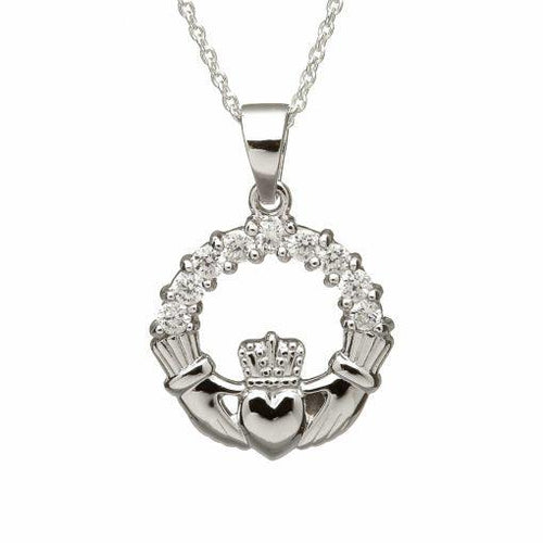 Keltischer Claddagh Anhänger mit Zirkon aus Silber 925