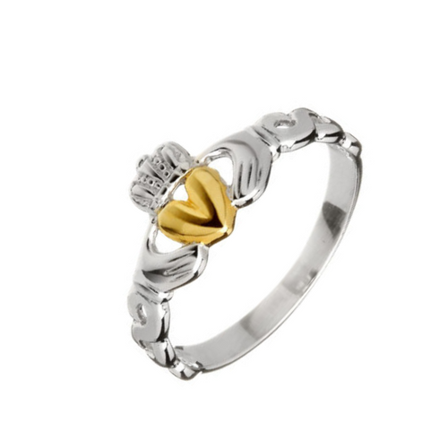 Keltischer Claddagh Ring mit offenen keltischen Design Silber