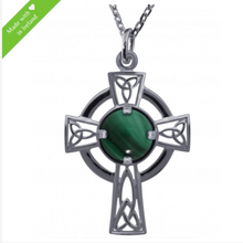 Lade das Bild in den Galerie-Viewer, Keltisches Kreuz aus Silber mit Malachit
