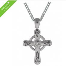 Lade das Bild in den Galerie-Viewer, Kette Hohes irisches Kreuz mit grünem Achat oder Diamant Silber 925
