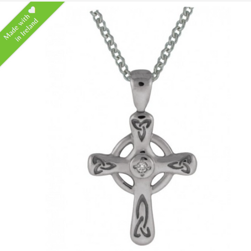 Kette Hohes irisches Kreuz mit grünem Achat oder Diamant Silber 925