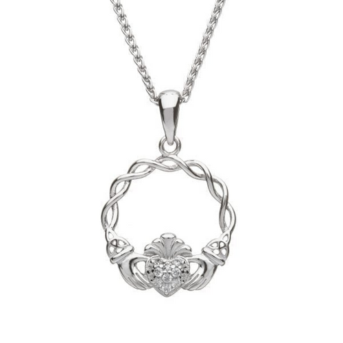 Kette mit Claddaghanhänger Pave und Zirkon Silber 925
