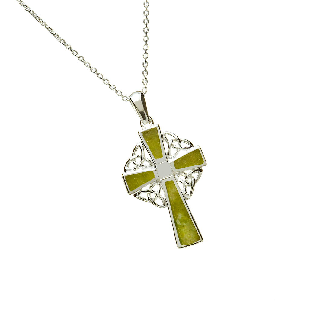 Keltisches Silberreuz 925 mit Kette, Keltisches Kreuz aus Silber verziert mit grün schimmernden Mamor. Dies verleiht dem Kreuz eine besondere Ausstrahlung.