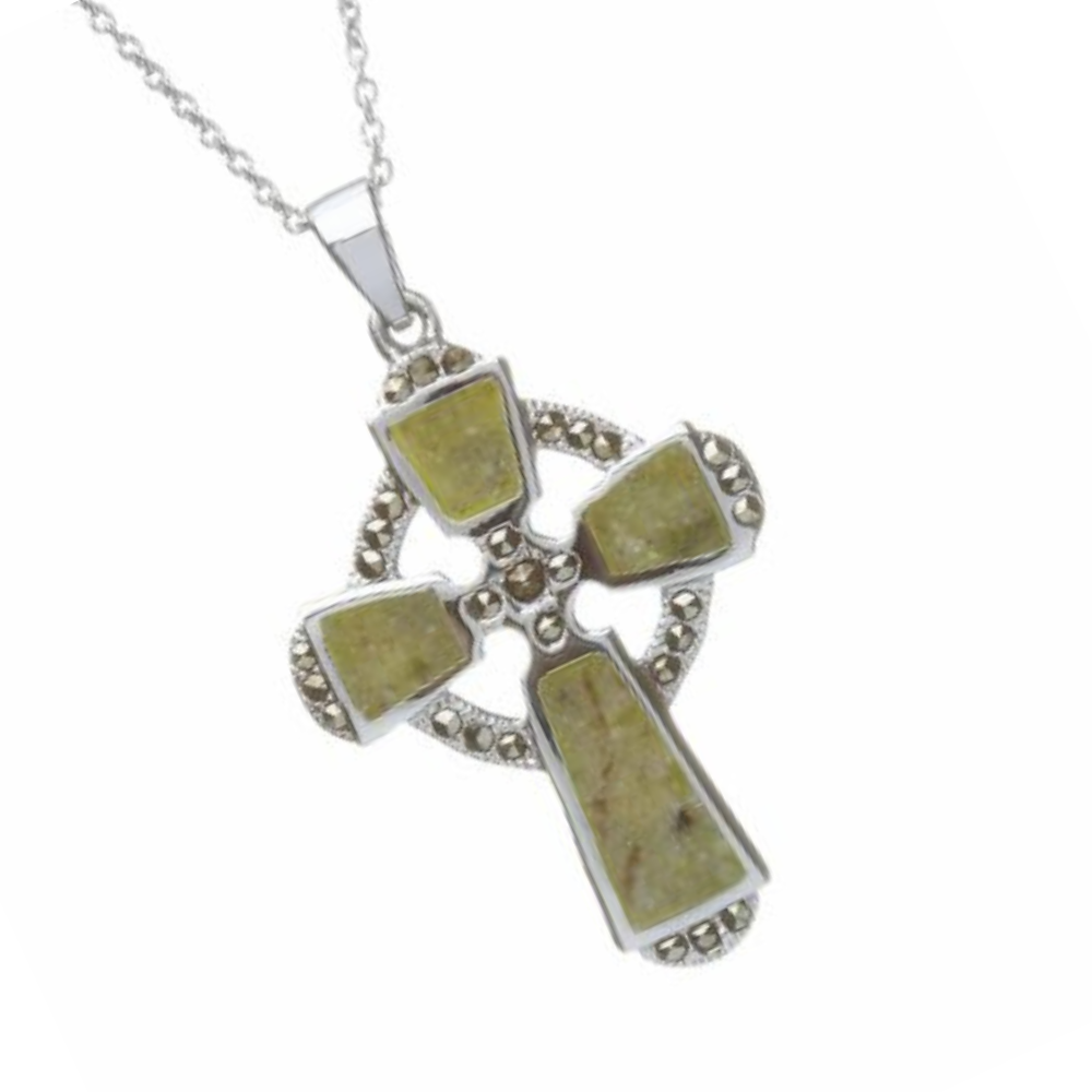 Silberkette 925 mit keltischem Kreuz und Marmor