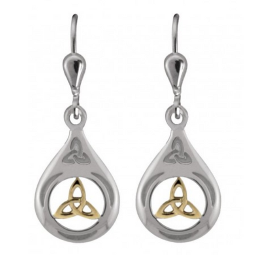 Ohrringe Trinity Knot aus Silber 925 und Gold aus Irland