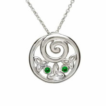 Lade das Bild in den Galerie-Viewer, Irische Kette Trinity Knot rund Silber mit grünem Zirkon
