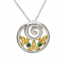Lade das Bild in den Galerie-Viewer, Irische Kette Trinity Knot rund Silber mit grünem Zirkon
