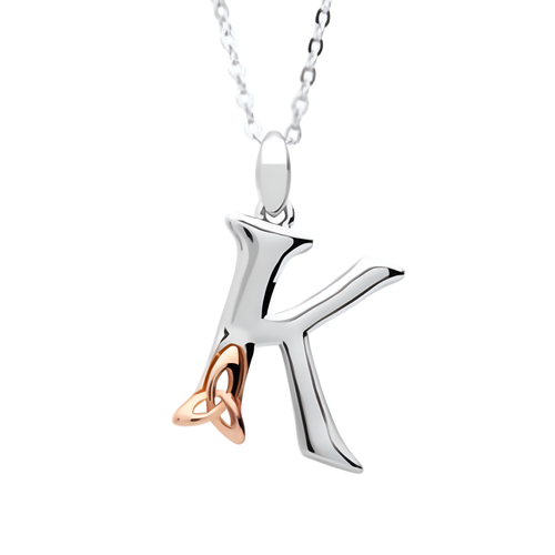 Irische Kette Silber 925 Trinity Knot mit Initialien Anhänger Buchstabe K