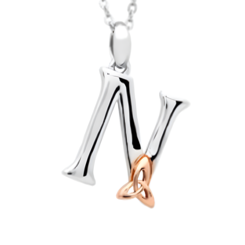 Irische Kette Silber 925 Trinity Knot mit Initialien Anhänger Buchstabe N