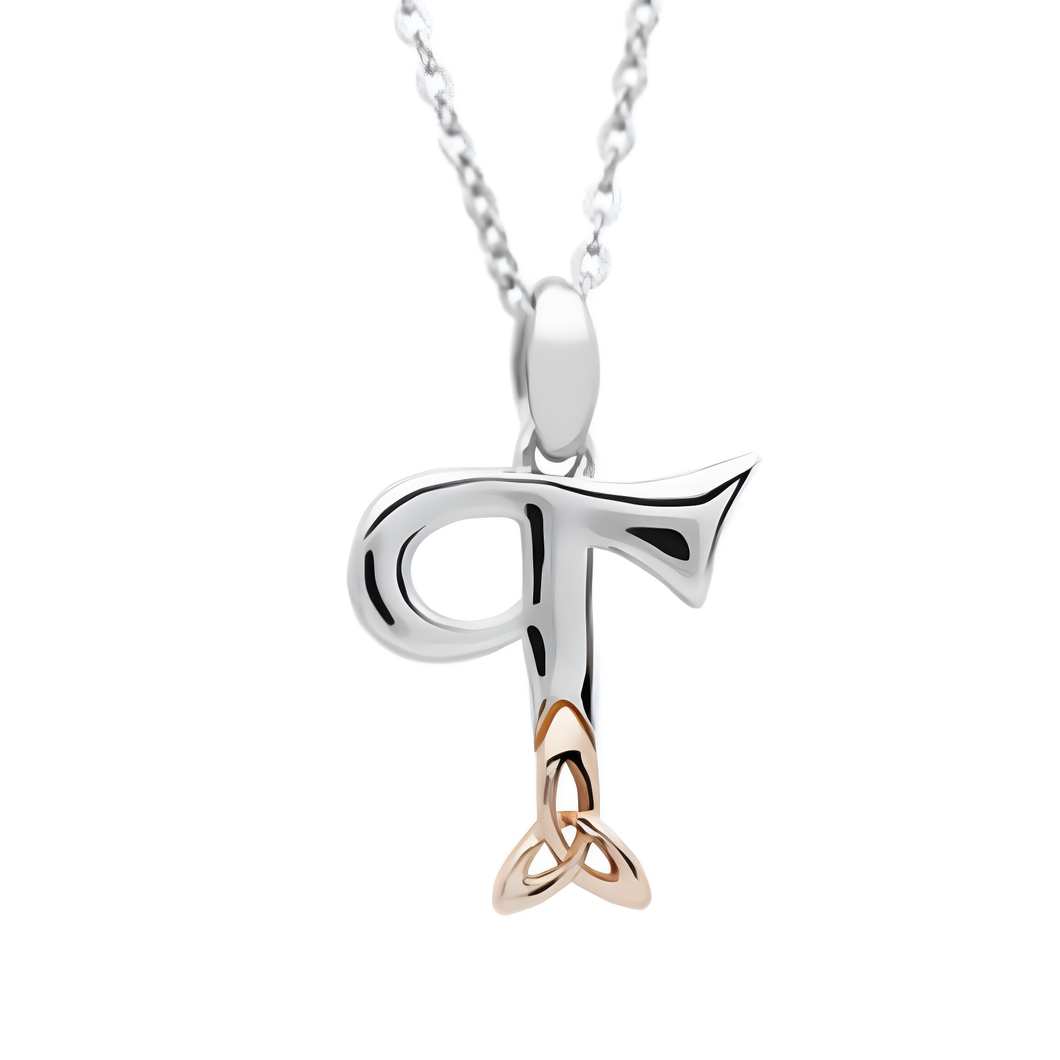 Irische Kette Silber 925 Trinity Knot mit Initialien Anhänger Buchstabe T