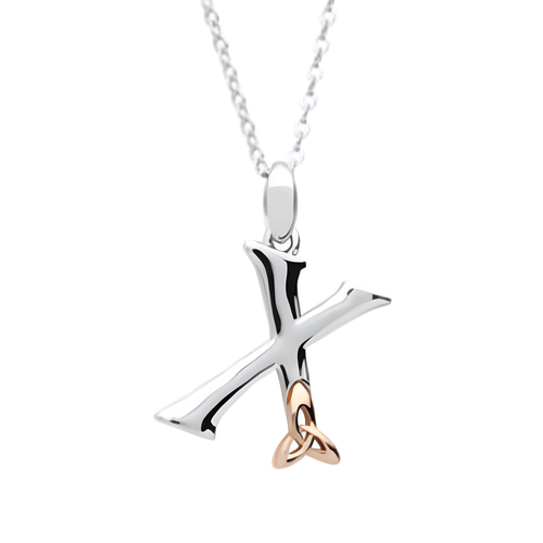 Irische Kette Silber 925 Trinity Knot mit Initialien Anhänger Buchstabe X