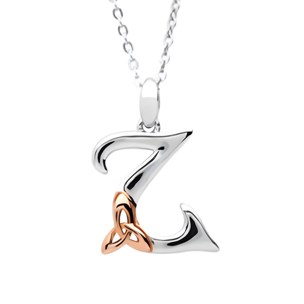 Irische Kette Silber 925 Trinity Knot mit Initialien Anhänger Buchstabe Z
