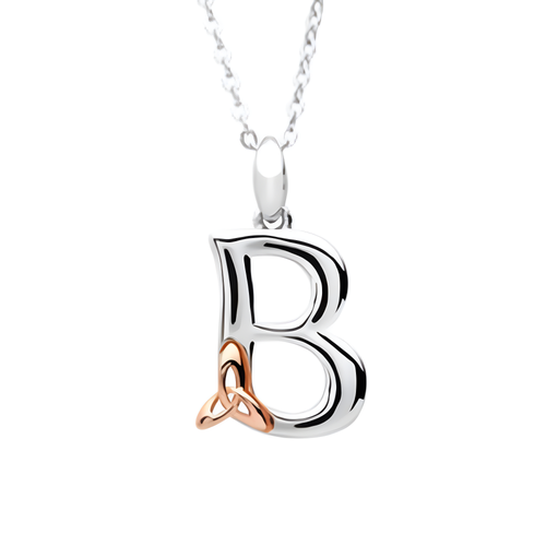 Irische Kette Silber 925 Trinity Knot mit Initialien Anhänger Buchstabe B