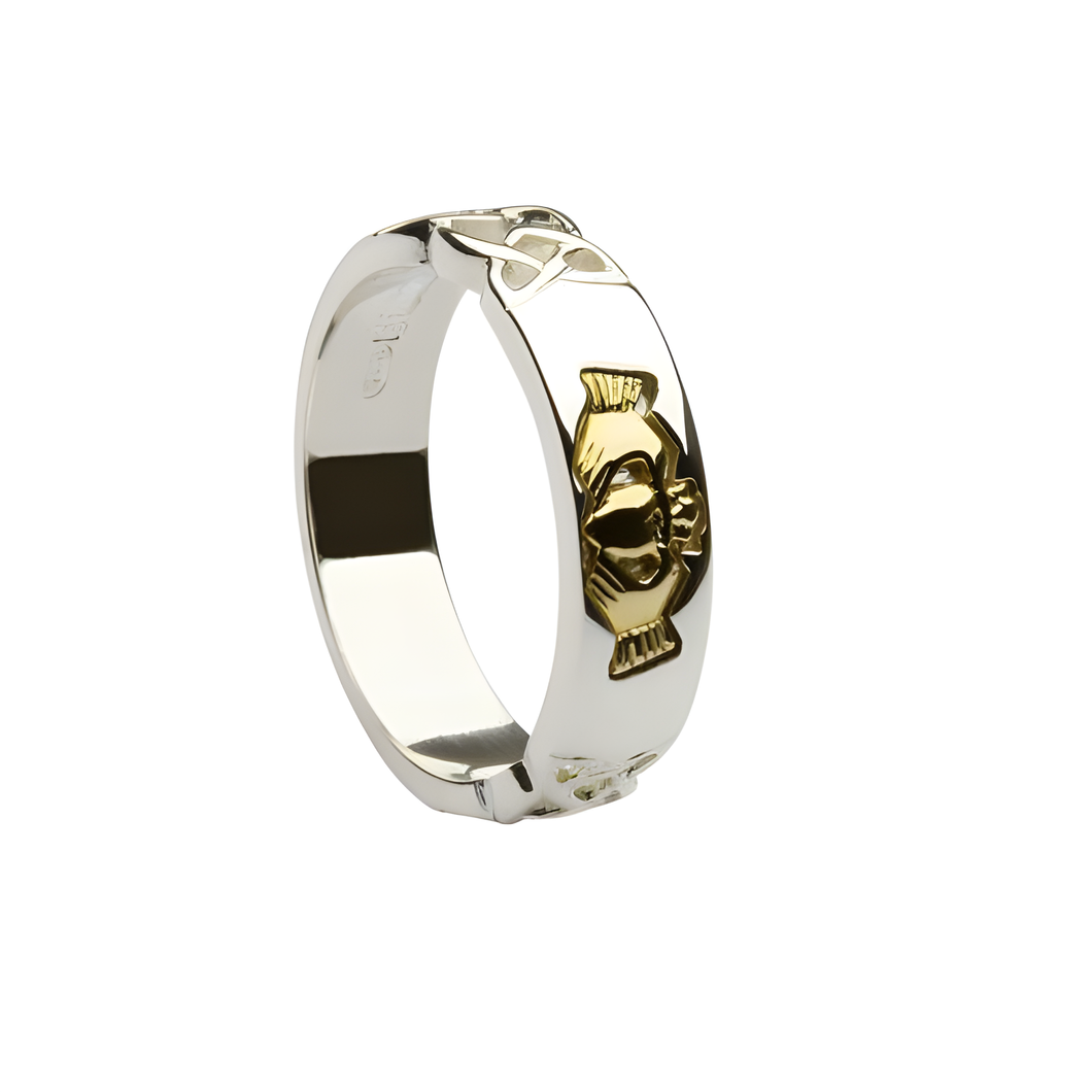 Irischer Claddagh Ring Herren aus Silber 925 mit 10 ct Gold