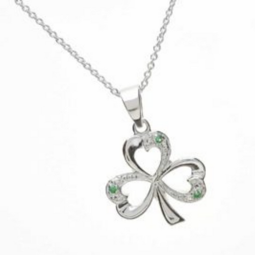 Silberanhänger Kleeblatt mit grünem Zirkon